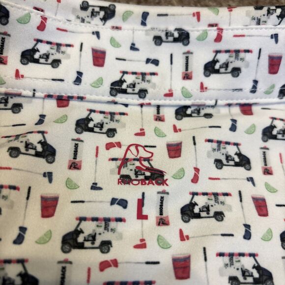 Rhoback Men’s Short Sleeve Performance Polo The Bev Cart White Men’s Size Large - Picture 5 of 7